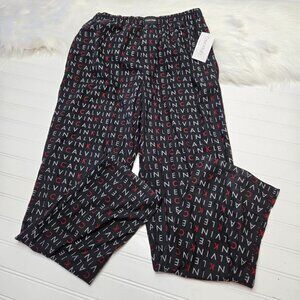 CALVIN KLEIN Fleece Pajama Lounge Sleep Pants Small Black Allover Logo MSRP$42